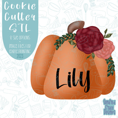 Fall floral Pumpkin Cookie cutter stl files for 3d printing with matching printable png images for Eddie edible printers, place setting